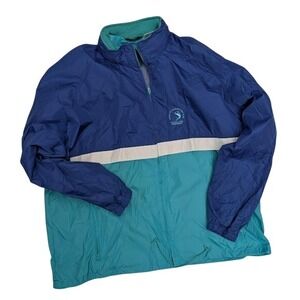 Woolrich Vintage Windbreaker Jacket Mens XXL Blue Teal Colorblock Billfish Logo